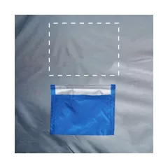 above the right pocket inside the tent