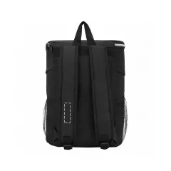 on the left strap of the backpack