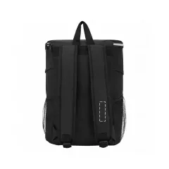 on the right strap of the backpack