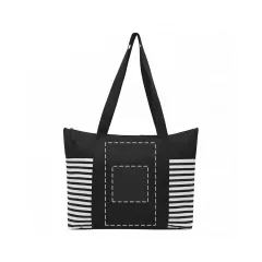 on the front side between the stripes