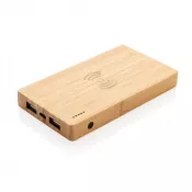 brązowy - Bambusowy, bezprzewodowy power bank 4000 mAh