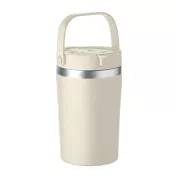 Kubek termiczny ze słomką i paskiem 350 ml COZYCUP Bezowy