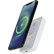 Biały - Acrab magnetyczny bezprzewodowy powerbank o pojemności 5000 mAh i mocy 15 W z technologią PD 20 W — wykonany z tworzyw sztycznych pochodzących z recyklingu.