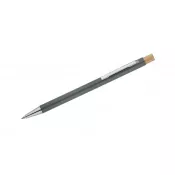 szary - Długopis metalowy z bambusowym przyciskiem KIVO