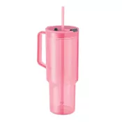 Kubek z RPET ze słomką 1200 ml MUGORA Przezroczysty Rózowy