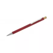 czerwony - Długopis metalowy z bambusowym przyciskiem KIVO