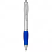 Błękit królewski - Nash długopis kulkowy z tworzyw sztucznych pochodzących z recyklingu z certyfikatem RCS, ze srebrnym korpusem i kolorowym uch