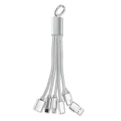 Brelok z kablem 3 w 1 i hubem USB aluminiowy HUBLUE Srebrny
