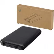 Czarny - Adhil powerbank o pojemności 10.000 mAh i mocy 10 W z tworzyw sztucznych pochodzących z recyklilngu z 2 wbudowanymi kablami