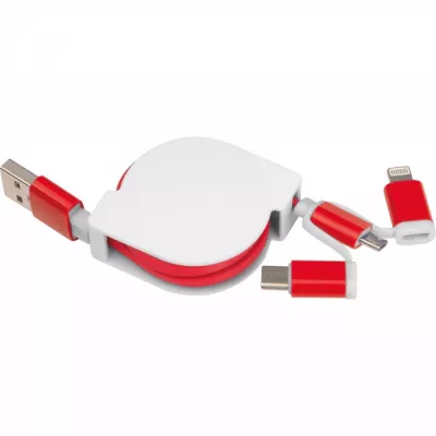 Kabel do ładowania z 3 wtyczkami rozwijany NICO - czerwony (2165205)
