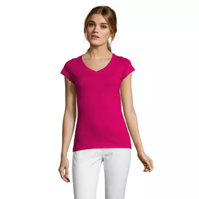Koszulka damska z dekoltem w serek 150 g/m² Sol's MOON - Fuchsia (S11388-FU)