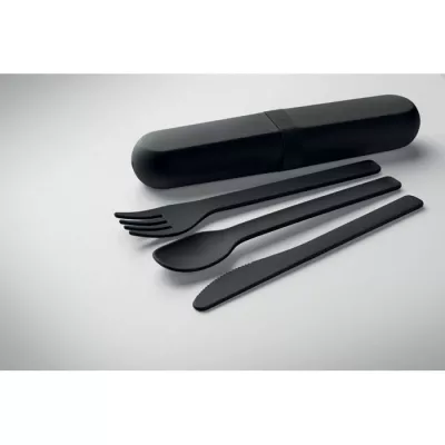 Zestaw sztućców w etui z PLA BITEFUL - Czarny (MO2743-03)
