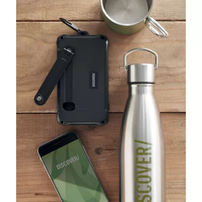 Powerbank solarny 8000 mAh z dynamem i lampką LED DYA - Czarny (MO6841-03)