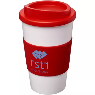 Kubek termiczny z serii Americano® o pojemności 350 ml z uchwytem - Biały-Czerwony (21000210)