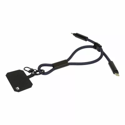 CuffCharge smycz na nadgarstek, uchwyt na telefon, kabel 60W RPET - ciemno niebieski (AP864134-06A)