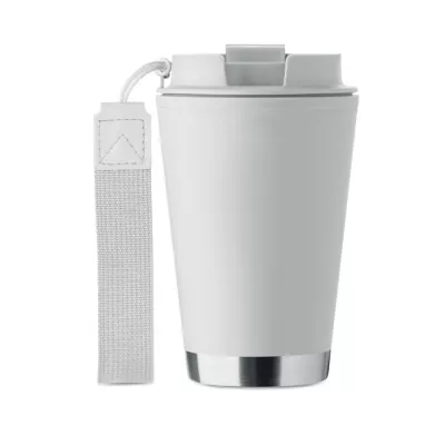 Kubek dwuścienny z PP z paskiem 300 ml TOPIZ - Bialy (MO2596-06)