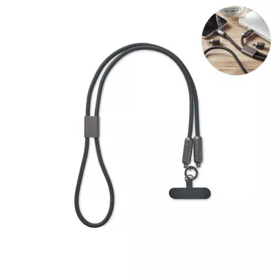 Smycz do telefonu z kablem 60W USB-C SHAKA - Czarny (MO2585-03)