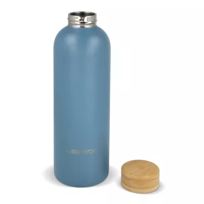 Butelka ze stali nierdzewnej Waterdrop z bambusową nakrętką 600 ml - niebieskoszary (LT47002-N0065)