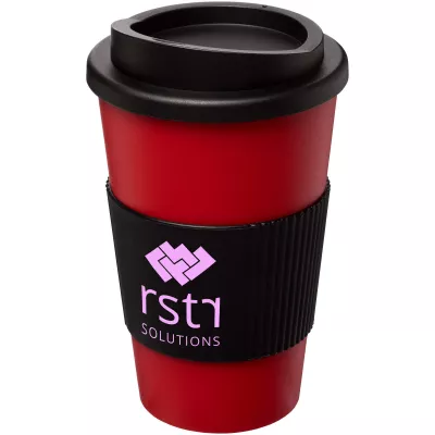 Kubek termiczny z serii Americano® o pojemności 350 ml z uchwytem - Czarny-Czerwony (21000216)
