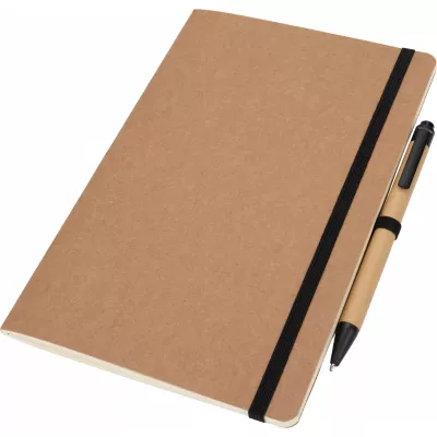 Notatnik A5 z czystymi stronami i długopisem z materiałów z recyklingu CHLOE - czarny (2377603)