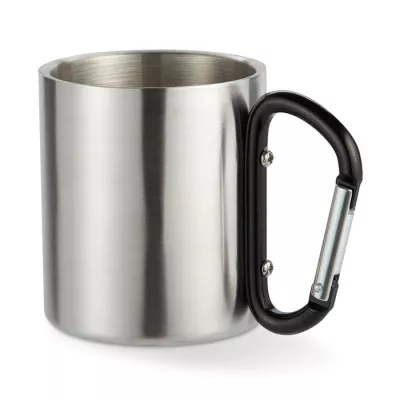 Kubek stalowy dwuścienny z karabinkiem 220 ml TRUMBO - Czarny (MO8313-03)