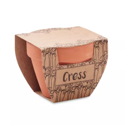 Doniczka z terakoty z nasionami rzeżuchy CRESS POT - Drewna (MO2219-40)