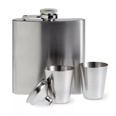Piersiówka z kieliszkami 175 ml SLIMMY FLASK SET - Srebrny Mat (MO8321-16)