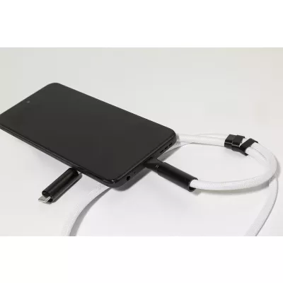 HolCharge smycz, uchwyt na telefon, kabel 60W RPET - biały (AP864133-01)
