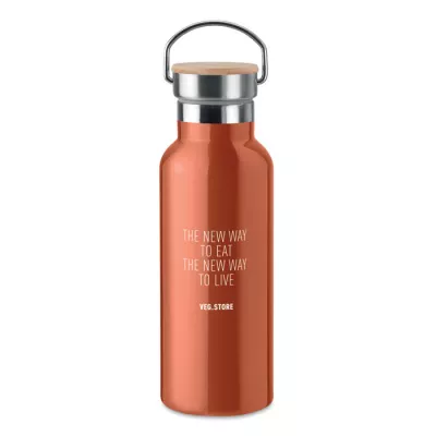 Termos dwuścienny z bambusową pokrywką 500 ml HELSINKI - Pomaranczowy (MO9431-10)