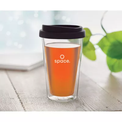 Szklanka dwuścienna z pokrywką 350 ml BIELO TUMBLER - Czarny (MO9927-03)