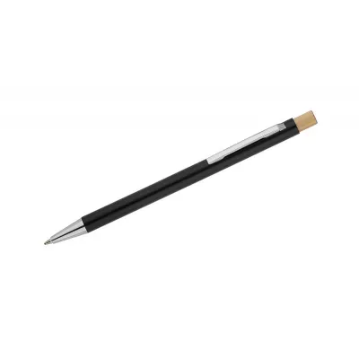 Długopis metalowy z bambusowym przyciskiem KIVO - czarny (19732-02)