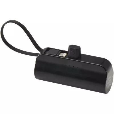 Alnair powerbank o pojemności 5000 mAh i mocy 10 W, wykonany z tworzyw sztucznych pochodzących z recyklingu, z wbudowaną podstawką i kablem 2 w 1 - Czarny (12447290)
