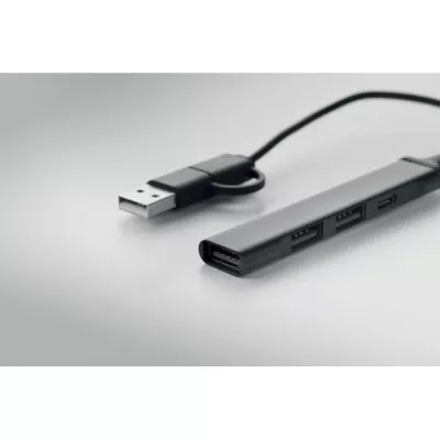 Hub USB 4-portowy z aluminium z recyklingu CURRENT - Czarny (MO2294-03)