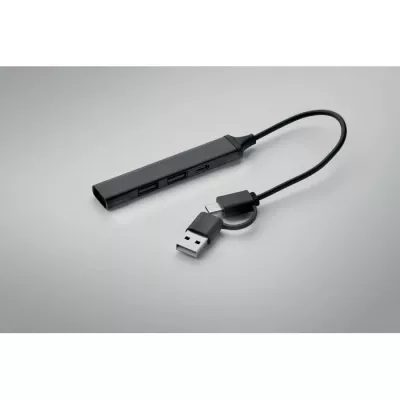 Hub USB 4-portowy z aluminium z recyklingu CURRENT - Czarny (MO2294-03)