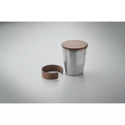Kubek stalowy z pokrywką z orzecha 350 ml WALNUT - Srebrny Mat (MO2322-16)