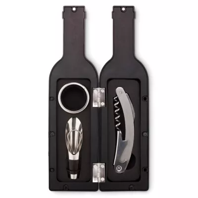 Zestaw do wina w etui w kształcie butelki SETTIE - Czarny (MO8999-03)