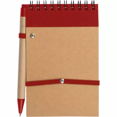 Notatnik w linie z długopisem tekturowym EUGENIO - czerwony (2049705)
