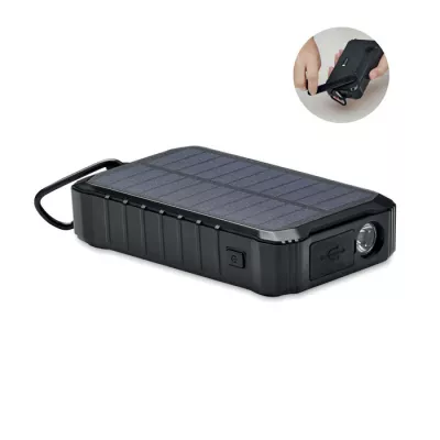Powerbank solarny 8000 mAh z dynamem i lampką LED DYA - Czarny (MO6841-03)
