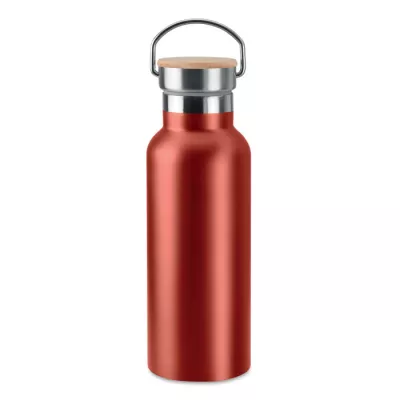 Termos dwuścienny z bambusową pokrywką 500 ml HELSINKI - Czerwony (MO9431-05)