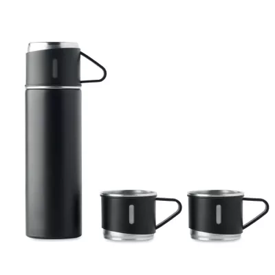 Termos dwuścienny 420 ml z 2 kubkami SHARM - Czarny (MO2116-03)