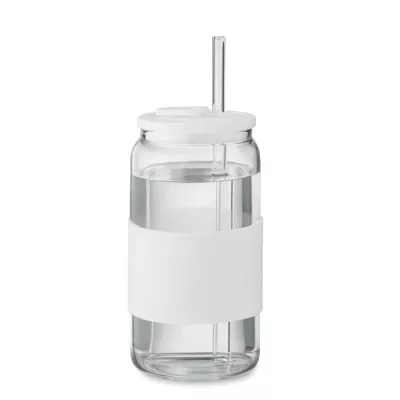Kubek szklany borokrzemowy ze słomką 550 ml BOROSIP - Bialy (MO2506-06)