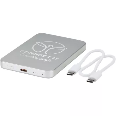 Powerbank Avis 5000 mAh z recyklingowanego aluminium posiadającego certyfikację RCS, z wbudowanym magnesem  - Srebrny (12444381)