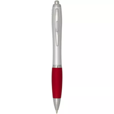 Nash długopis kulkowy z tworzyw sztucznych pochodzących z recyklingu z certyfikatem RCS, ze srebrnym korpusem i kolorowym uch - Czerwony (10644921)