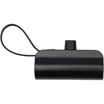 Alnair powerbank o pojemności 5000 mAh i mocy 10 W, wykonany z tworzyw sztucznych pochodzących z recyklingu, z wbudowaną podstawką i kablem 2 w 1 - Czarny (12447290)