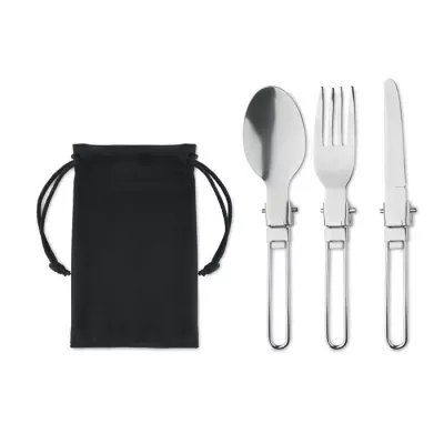 Sztućce kempingowe stalowe w etui RPET STAPI SET - Czarny (MO6359-03)