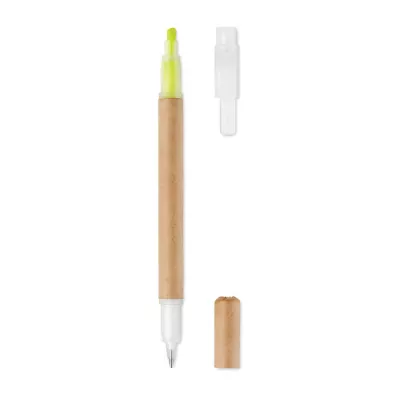 Długopis z zakreślaczem 2 w 1 z kartonu DUO PAPER - Zólty (MO9895-08)