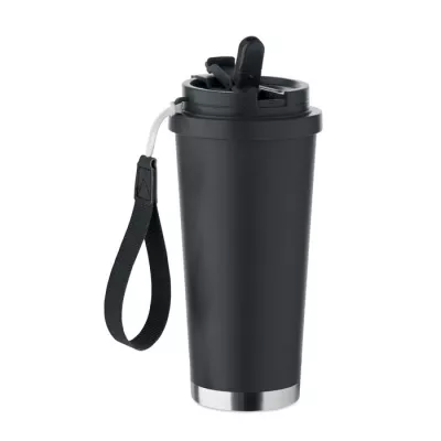 Kubek termiczny 2 w 1 ze stali 500 ml TOPAZ LARGE - Czarny (MO2662-03)