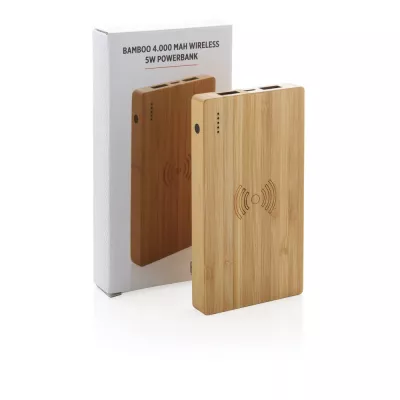 Bambusowy, bezprzewodowy power bank 4000 mAh - brązowy (P322.029)