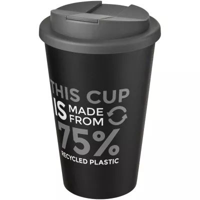 Kubek Americano® Eco z recyklingu o pojemności 350 ml z pokrywą odporną na zalanie - Czarny-Szary (21042582)
