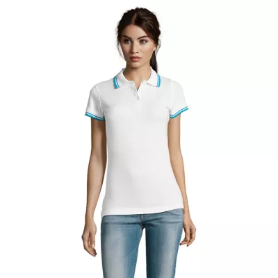 Polo damskie z piki 200 g/m² Sol's PASADENA WOMEN - White/Aqua (S00578-QU)